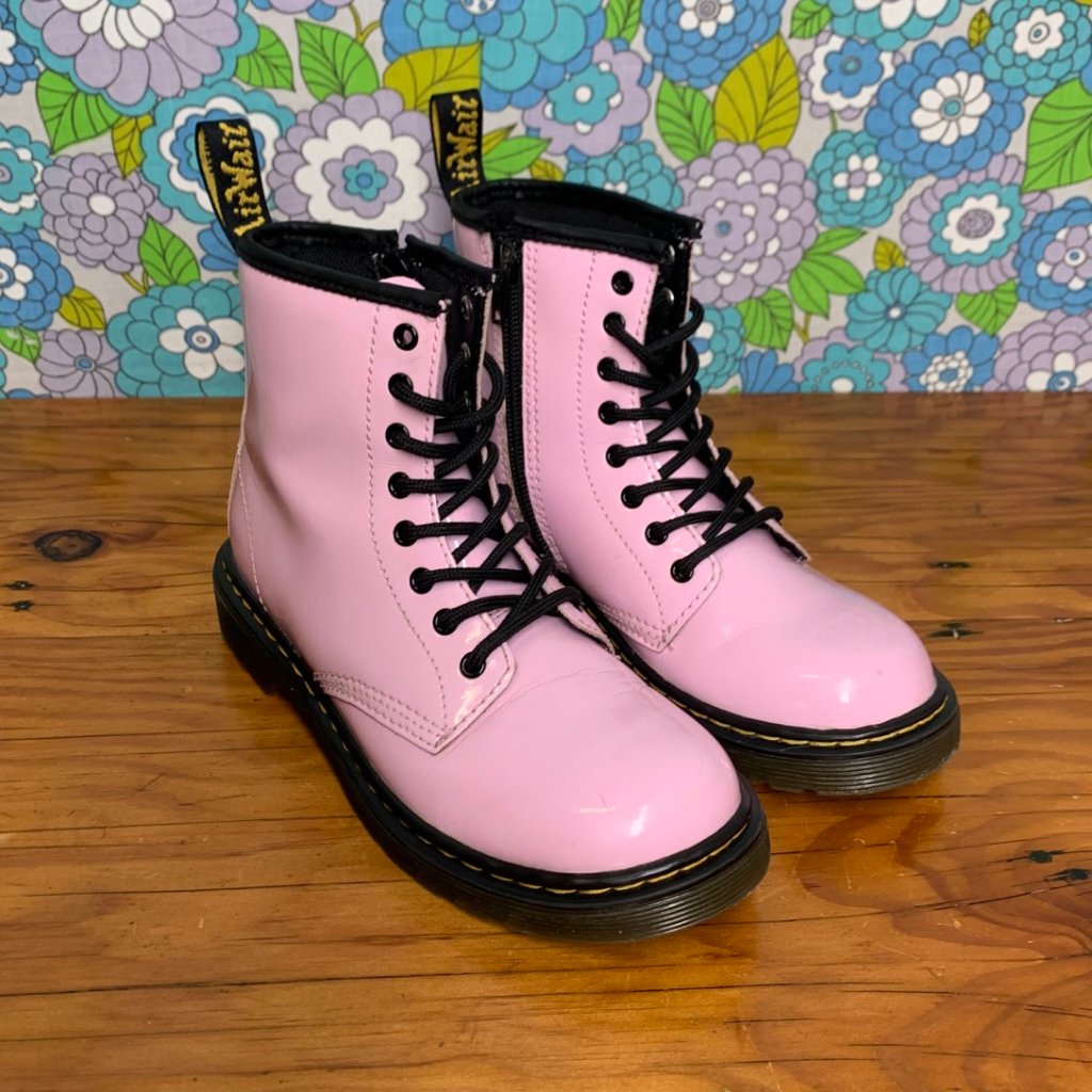 Dc Martins Patent Pink 1460 J Lace Up Leather Boots Size:2